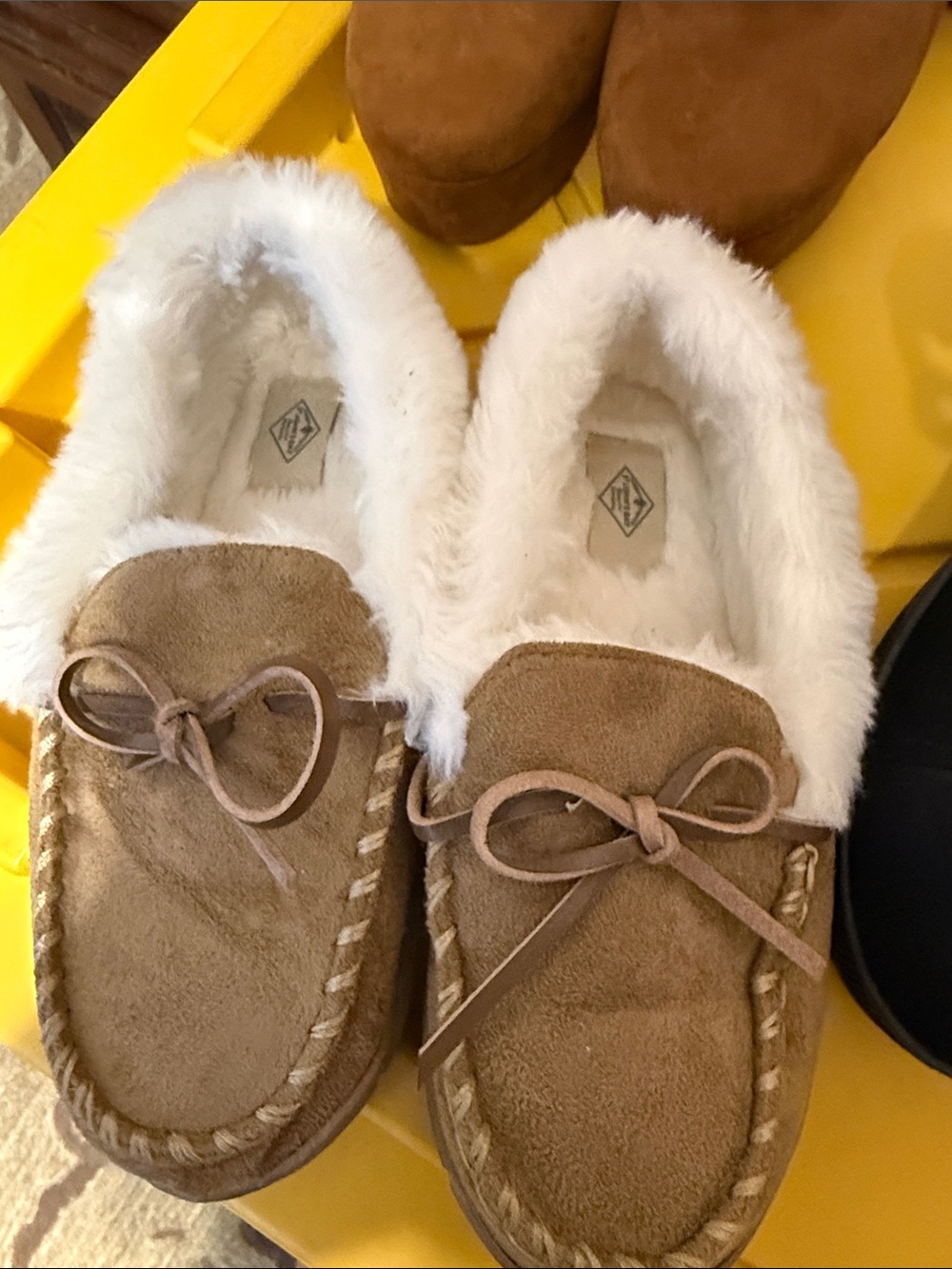 St. John's Bay Brown Faux-Fur Lined Moccasin Slippers